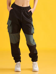 Women Black High-Waist Contrast Jogger Trousers