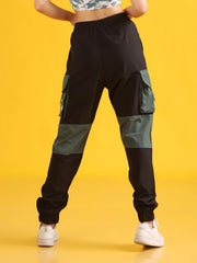 Women Black High-Waist Contrast Jogger Trousers