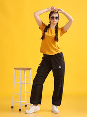 Women Black Baggy-Fit Utility Joggers with 4-Pocket Design