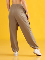 Women Beige Baggy-Fit Utility Joggers with 4-Pocket Design