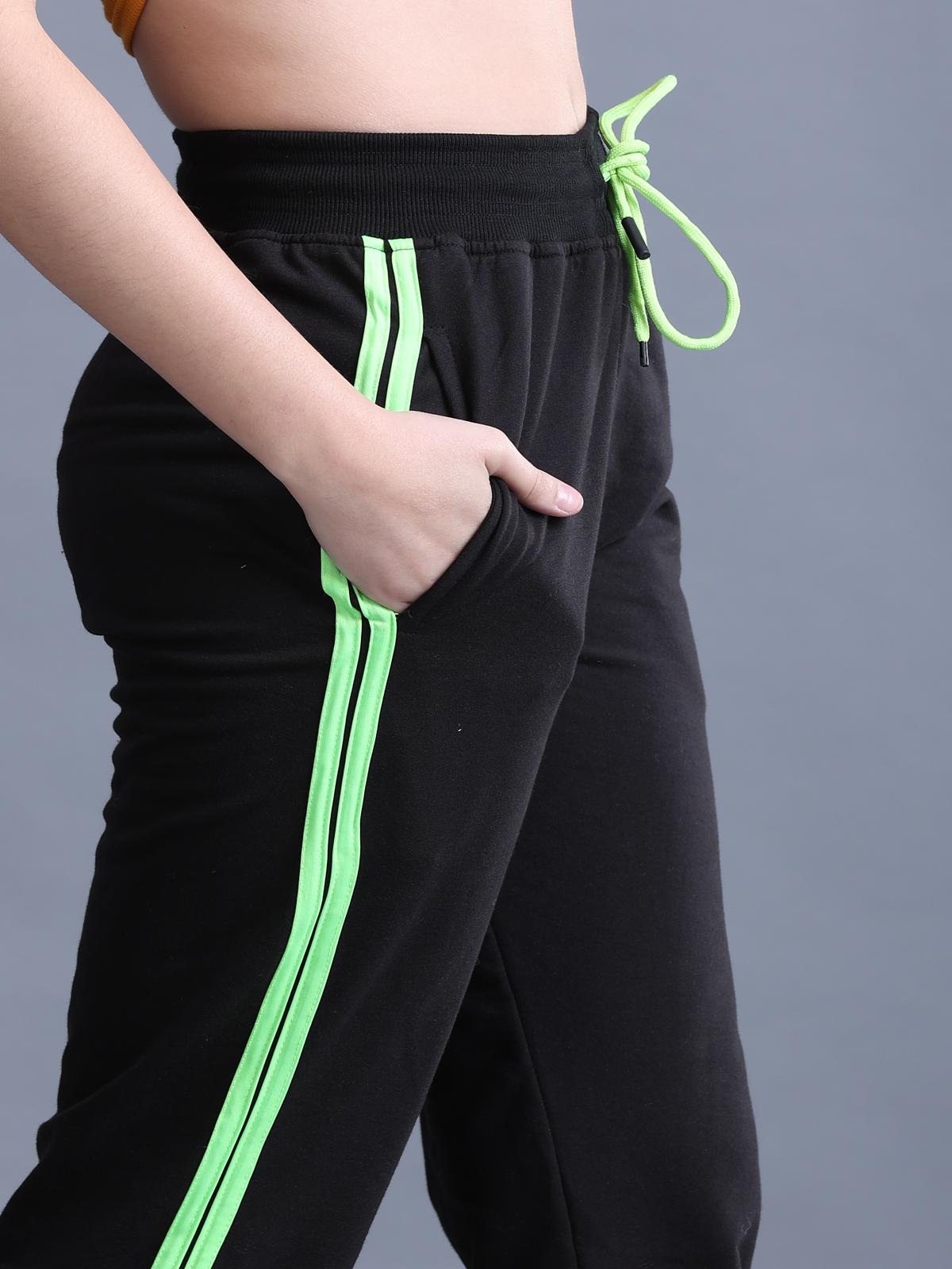 Women Black Contrast Side Tape Snap Button Flared Trackpants - Carter