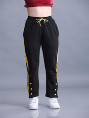 Women Black Contrast Side Tape Snap Button Flared Trackpants - Archie