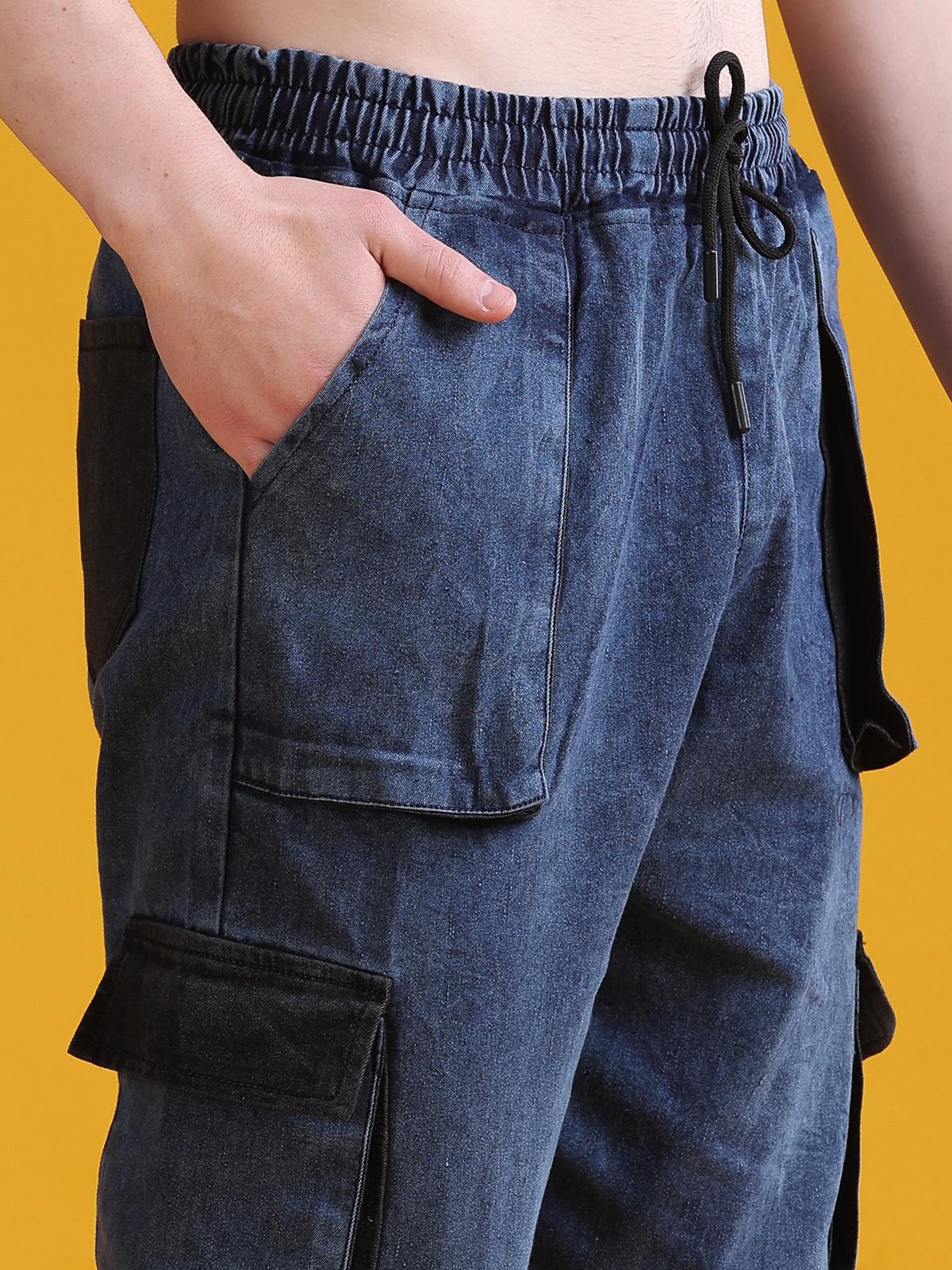 Men Stylish Flap Pockets Black Baggy Jogger Trackpants - Theo