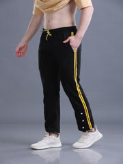 Men Black Contrast Side Tape Snap Button Flared Trackpants - Archie