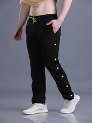 Men Black Side Snap Button Contrast Color Flared Trackpants - Louis