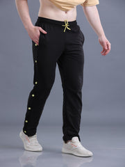 Men Black Side Snap Button Contrast Color Flared Trackpants - Louis