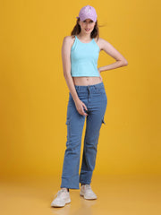 Women Regular Straight Fit High Rise Everyday Light Blue Denim Trousers