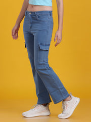 Women Regular Straight Fit High Rise Everyday Light Blue Denim Trousers