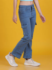 Women Regular Straight Fit High Rise Everyday Light Blue Denim Trousers