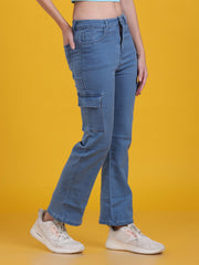 Women Regular Straight Fit High Rise Everyday Light Blue Denim Trousers