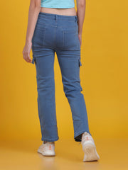 Women Regular Straight Fit High Rise Everyday Light Blue Denim Trousers