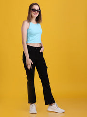 Women Regular Straight Fit High Rise Everyday Black Denim Trousers