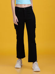 Women Regular Straight Fit High Rise Everyday Black Denim Trousers