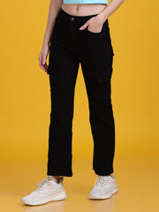 Women Regular Straight Fit High Rise Everyday Black Denim Trousers