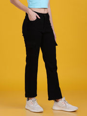 Women Regular Straight Fit High Rise Everyday Black Denim Trousers