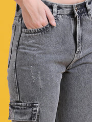 Women Denim Boyfriend-Fit Distressed Grey Jeans