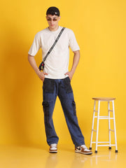 Men Straight-Fit Contrast Pocket Stylish Denim Jeans