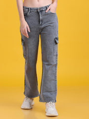 Women Regular Fit Stylish Washed Look Grey Denim Trousers