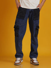 Men Straight-Fit Contrast Pocket Stylish Denim Jeans