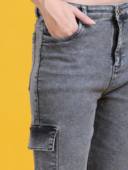 Women Regular Fit Stylish Washed Look Grey Denim Trousers