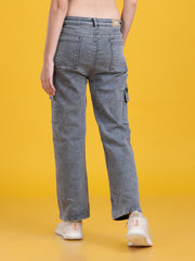 Women Regular Fit Stylish Washed Look Grey Denim Trousers