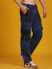 Men Straight-Fit Contrast Pocket Stylish Denim Jeans