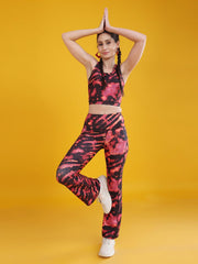 Women Flared Printed Yoga Pants and Matching Sports Top Co-ord Set - Daisy