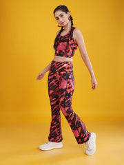 Women Flared Printed Yoga Pants and Matching Sports Top Co-ord Set - Daisy