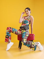 Women Flared Printed Yoga Pants and Matching Sports Top Co-ord Set - Lily