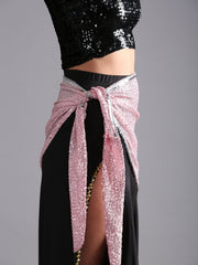 Women Shiny Sequin Embroidered Triangular Belly Dance Hip Scarf Belt - Light Pink