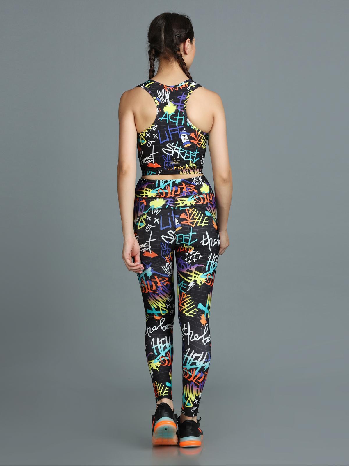 Stylish Printed Co-ord Activewear Leggings and Padded Sports Top Set - Hannah