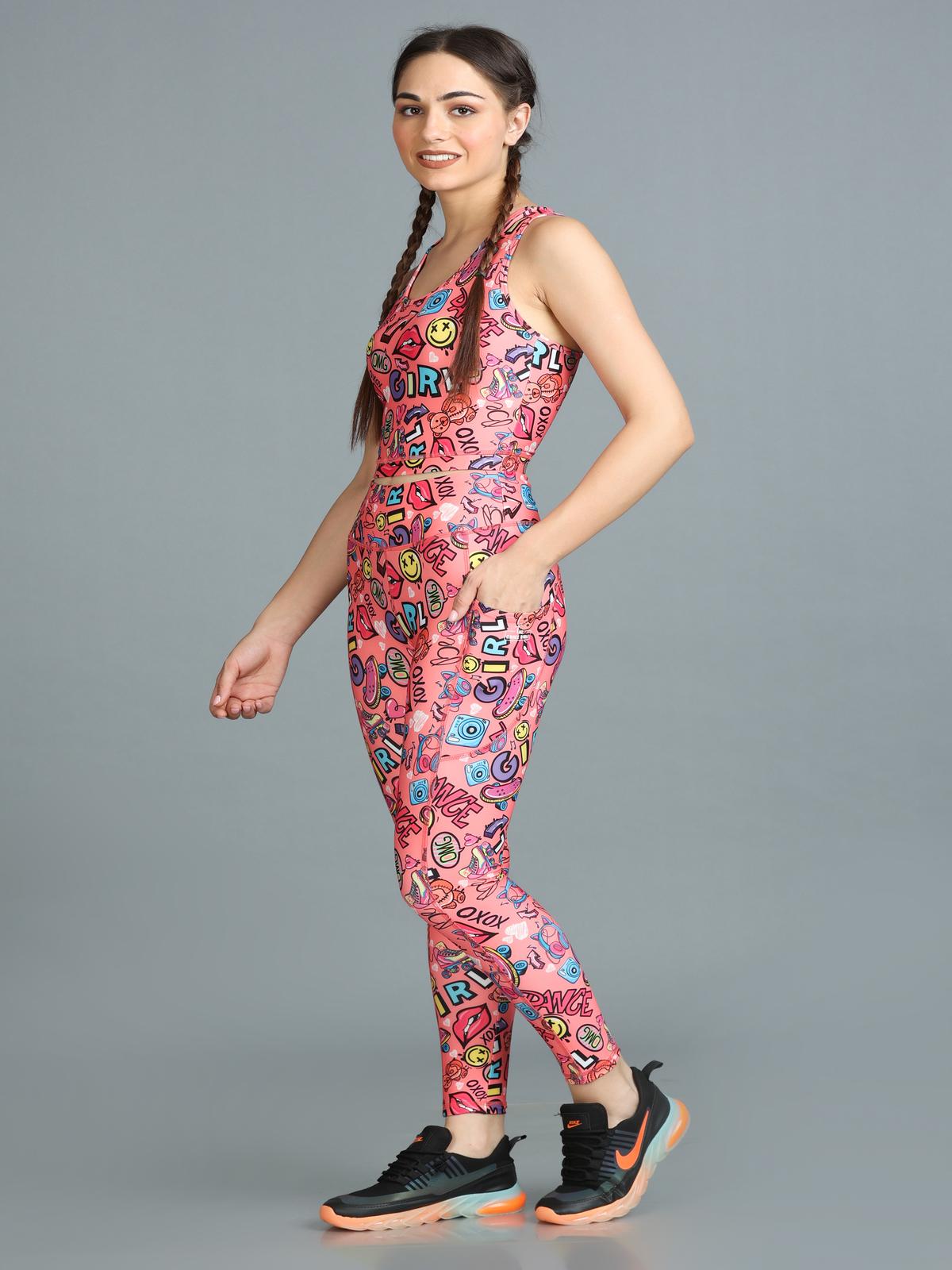 Stylish Printed Co-ord Activewear Leggings and Padded Sports Top Set - Eva
