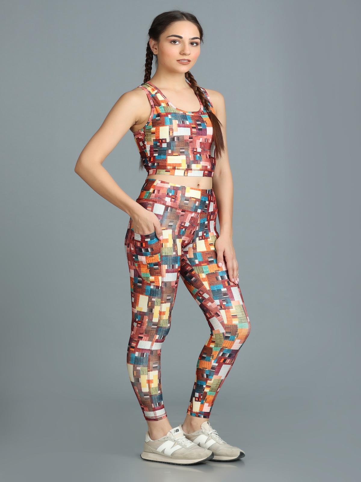 Stylish Printed Co-ord Activewear Leggings and Padded Sports Top Set - Zara