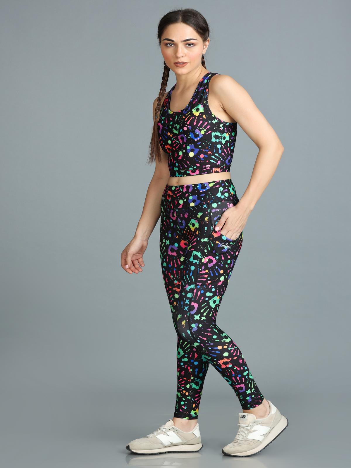 Stylish Printed Co-ord Activewear Leggings and Padded Sports Top Set - Florence