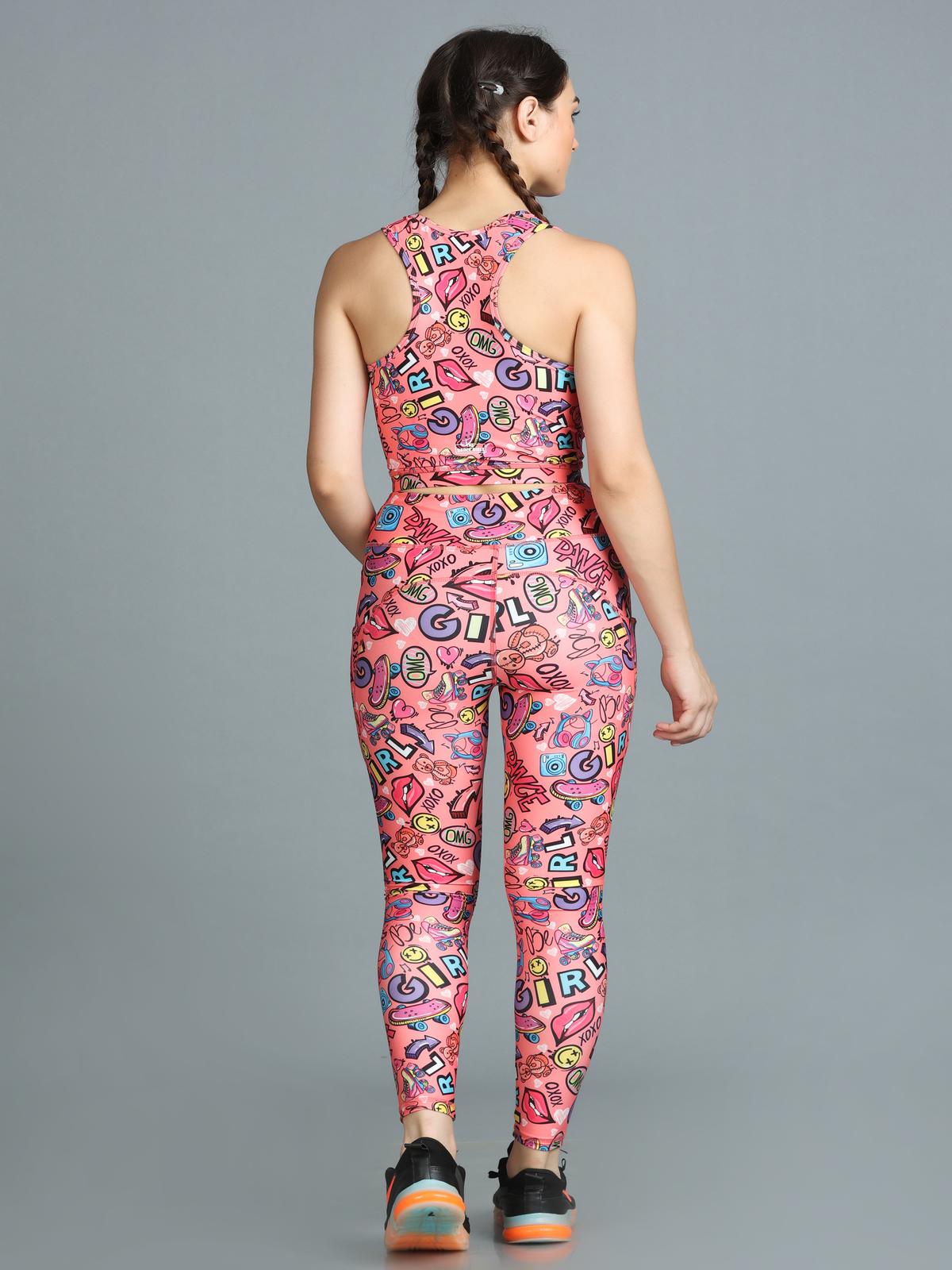 Stylish Printed Co-ord Activewear Leggings and Padded Sports Top Set - Eva