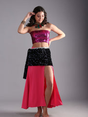 Women Luxury Glitter Sequin Velvet Belly Dance Rectangular Hip Scarf Belt - Midnight Blue
