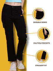 Women Regular Straight Fit High Rise Everyday Black Denim Trousers