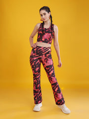 Women Flared Printed Yoga Pants and Matching Sports Top Co-ord Set - Daisy