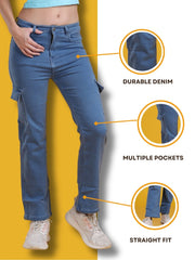 Women Regular Straight Fit High Rise Everyday Light Blue Denim Trousers