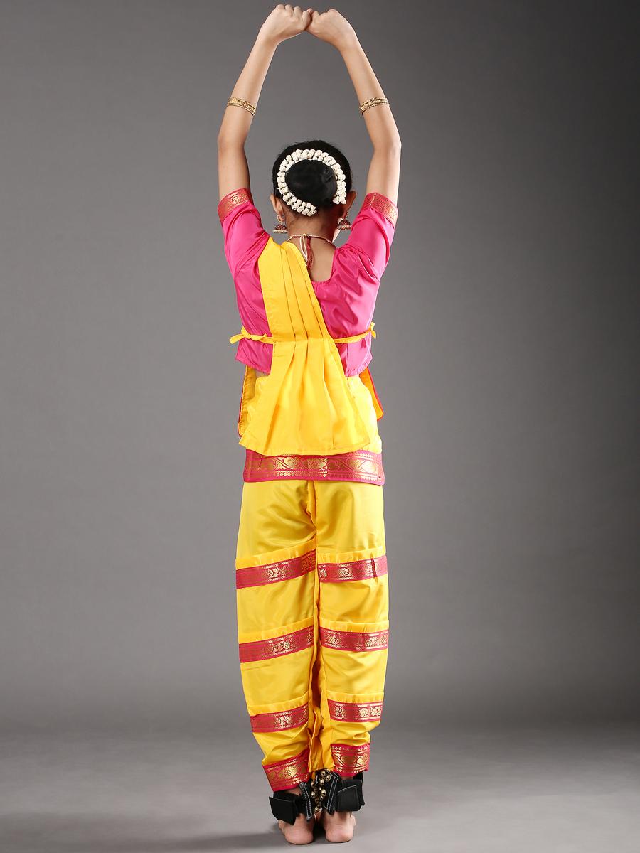 yellow and pink bharatanatyam dress Red & Yellow Bharatnatyam Dance Dress