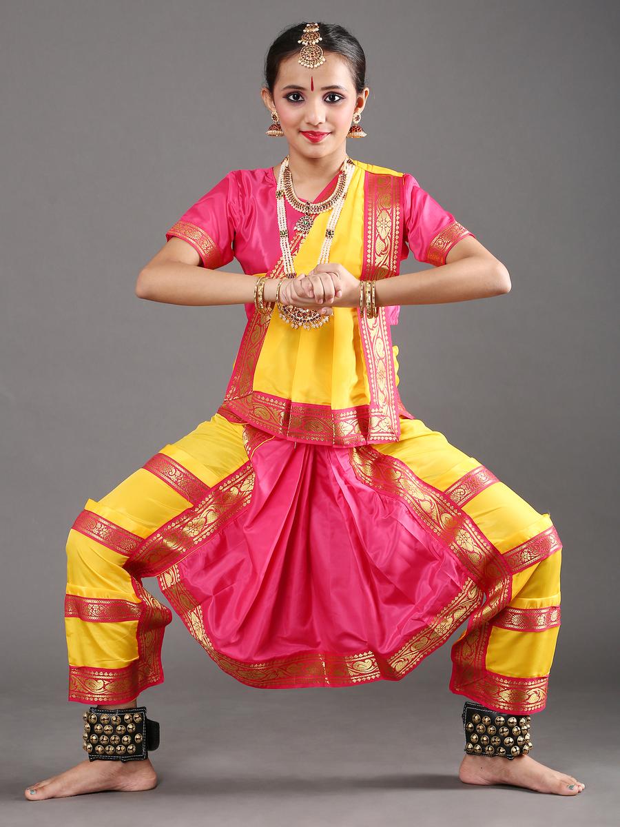 yellow and pink bharatanatyam dress Bharatnatyam Golden & Pink Dance Costume