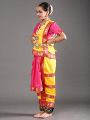 Bharatanatyam Dance Costume Dress for Girls in Yellow and Pink