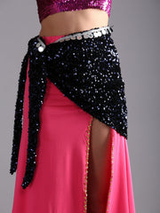 Women Luxury Glitter Sequin Velvet Belly Dance Triangular Hip Scarf Belt - Midnight Blue