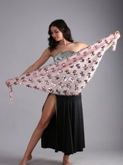 Women Belly Dance Faux Fur Sequin Triangular Hip Scarf Belt - Light Pink
