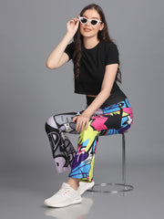 Women Stylish Printed Flared High Waist Yoga Pants with Side Pockets