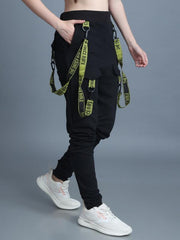 Women 6 Pockets Drip Tape Gather Jogger Trackpants