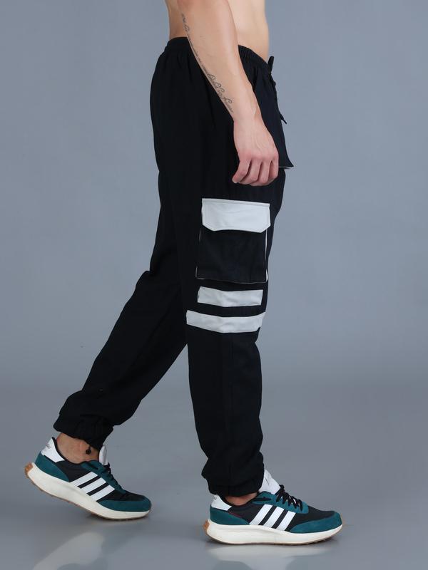 Men Stylish Flap Pockets Black Baggy Jogger Trackpants - Morgan
