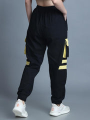 Women Stylish Flap Pockets Black Baggy Jogger Trackpants - Lee