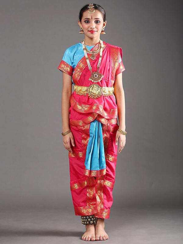 Pink and Sky Blue Bharatanatyam Dance Costume