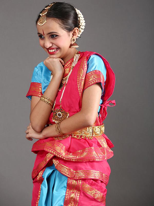 Pink and Sky Blue Bharatanatyam Dance Dress